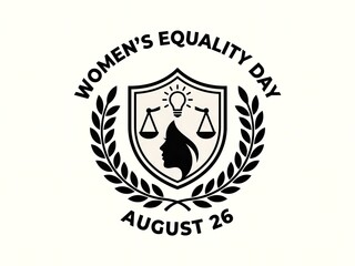 Obraz premium Women's Equality Day emblem for August 26, feminist empowerment shield with scales of justice and laurel wreath, gender equality advocacy symbol 4K