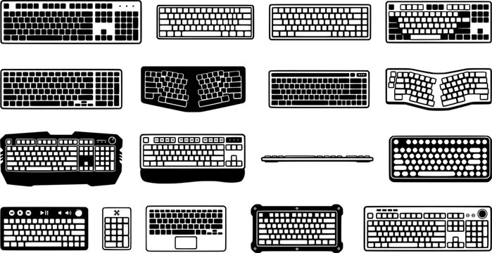 Computer Keyboard Icon Set with Mechanical, Gaming, Ergonomic and Compact Keypad Designs