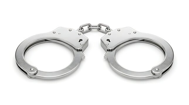 Shiny Metal Handcuffs Isolated on White Background Symbol of Law Enforcement Crime Justice and Arrest