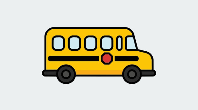 Cartoon Yellow School Bus Icon on Gray Background