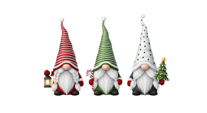 Three cute little Christmas gnomes together.