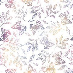 Fototapeta premium Butterfly and Leaf Seamless Pattern Background