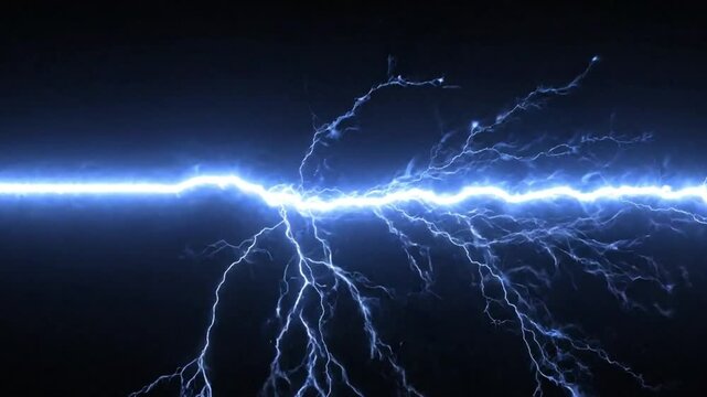 Blue Electric Lightning Flash Effect over Dark Background. 4K Video