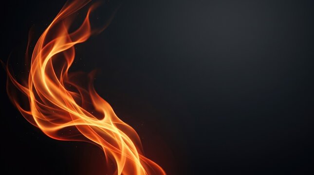 Dynamic flames dance across a dark background. The fiery shapes swirl and curve, creating a sense of movement and energy.
