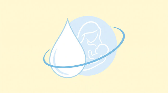 Breastfeeding icon with water drop. Mother nursing baby symbol. Maternal health and hydration logo.