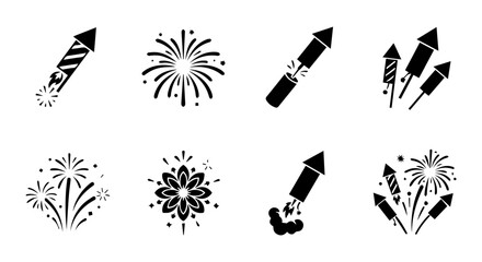 Vector Fireworks Icons, Celebration Pyrotechnics, Festive Explosions, Party Symbols © al