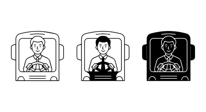 Bus Driver Icons, Transportation Professionals, Vehicle Operator Set, Public Transit Illustration