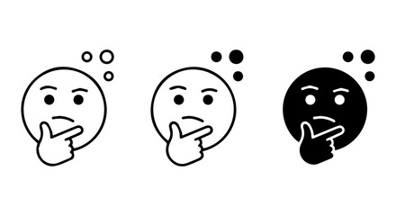 Thinking Face Emoji Icons, Question Mark Emoticons, Doubtful Expression Vector Set
