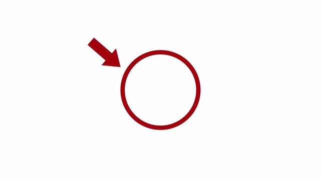 Animated Red circle spotted with arrow on transparent background. highlight arrow pointing Symbolizing Attention, Error, or Important Notification with Alpha Channel in 4K