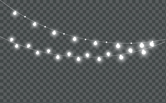 Christmas Warm White Lights Overlay PNG Transparent with Elegant Hanging Garland.