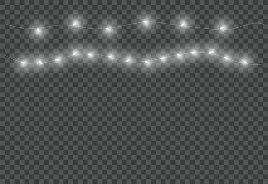 Elegant Christmas Fairy Lights Overlay PNG Transparent with Warm White String Bulbs, Decorative Garland Border, Holiday