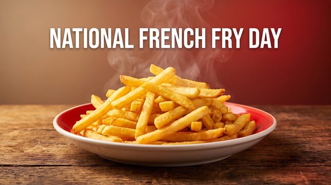 Golden crispy french fries on a plate for national french fry day