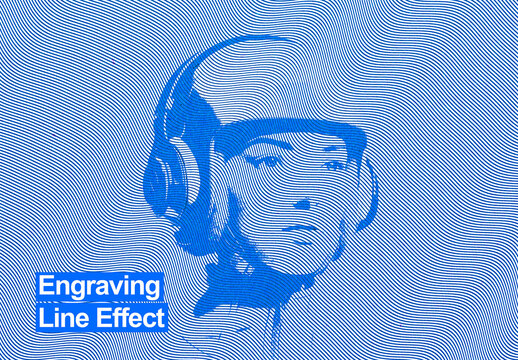 Blue Engraving Line Sketch and Photo Effect