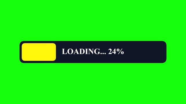 A progress bar loading with percentage indicator set against a bright green screen background with video three horizontal background easy chroma