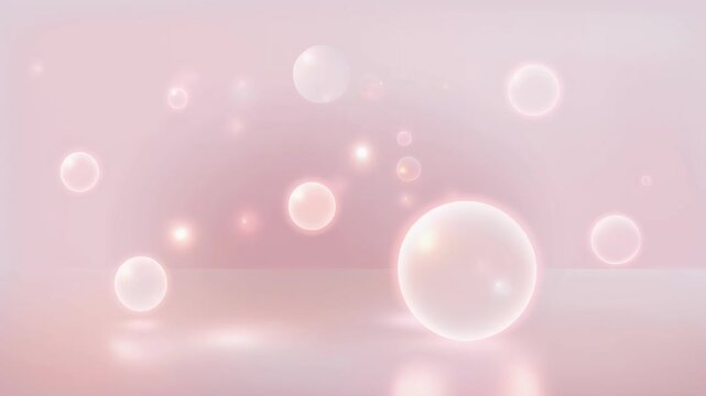 Soft glowing bubbles floating in pastel pink background with dreamy light reflections and gentle ambiance
