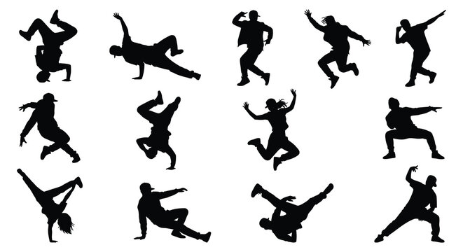 Collection Of Breakdancing Figures In Silhouette break