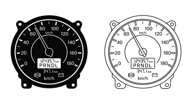 Automotive dashboard gauge with speedometer and digital display silhouette