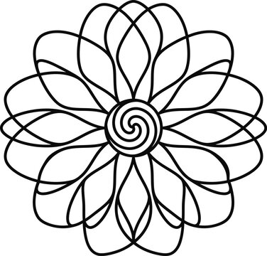 Black and white floral mandala pattern line art design.