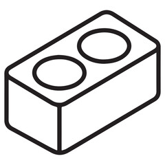 Outline icon of a classic two-stud interlocking toy building block, representing construction, creativity, and childhood play. © khofiya