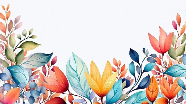 Digital vintage watercolor forest leaf abstract background