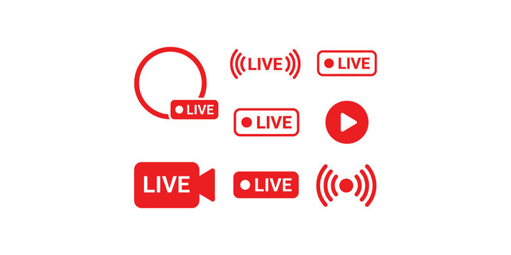 Red live stream icon and broadcasting symbol collection vector illustration