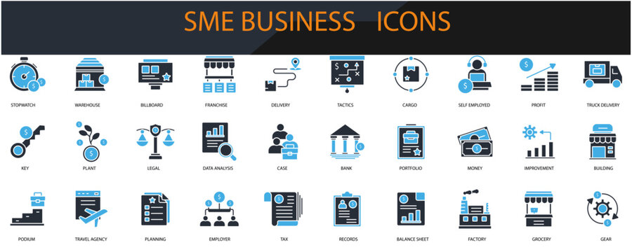 sme business icons set minimalist flat style design, sme business set Vector illustration  on white background