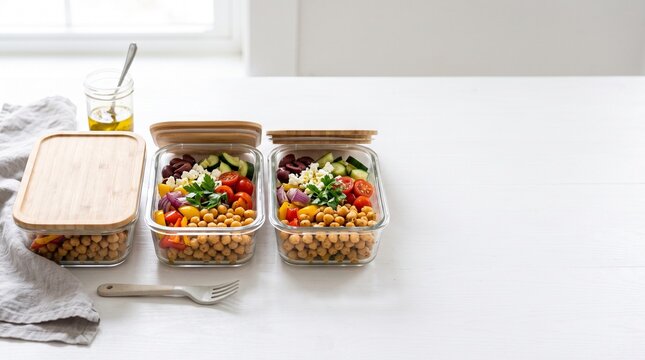 Mediterranean diet healthy meal prep provides balanced nutrition for clean eating with a convenient glass lunch box for work