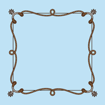 A rustic western rope frame with metal spurs