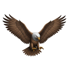 Fototapeta premium A majestic bald eagle with outstretched wings, poised for flight against a pristine white background
