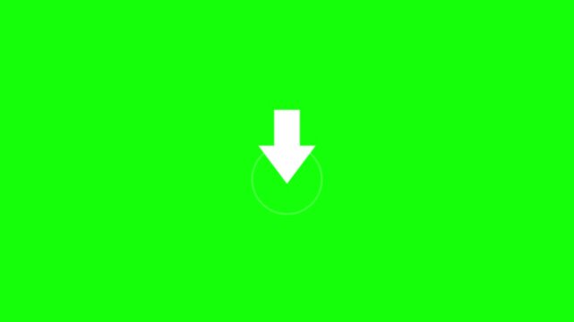 White downward pointing arrow icon displaying interactive clicking motion against a solid green background with animate circular ripple ripple effect vibrant
