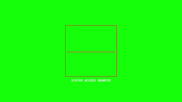 Digital system access granted text displays on three red framed boxes with chroma key background with background with background