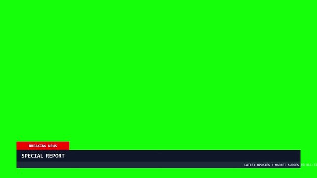 Special report news lower third graphic overlay template with green screen background for broadcast with video displays professional template isolated