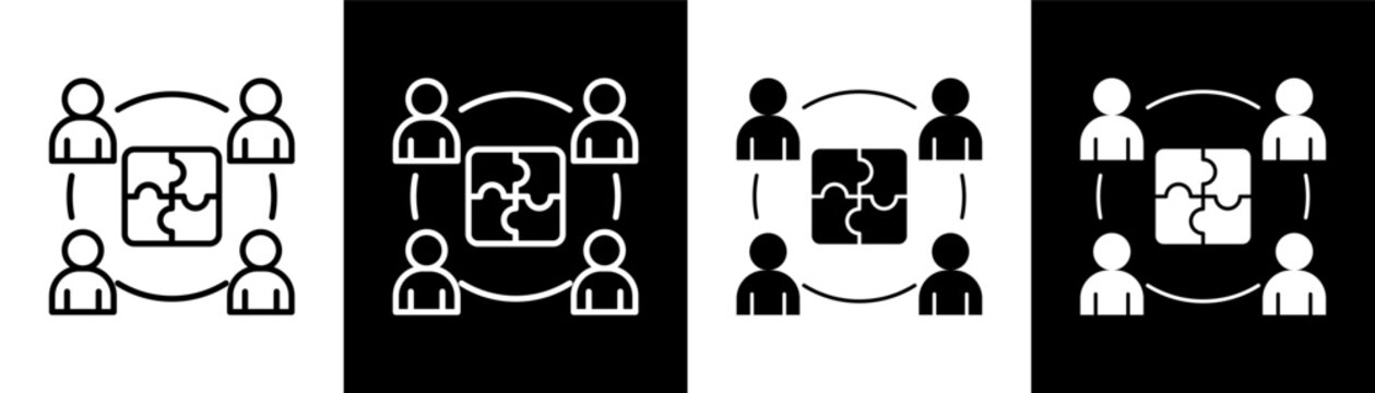 Team Building white and black icon set design