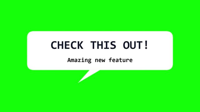 Three white speech bubbles displaying promotional text messages over a vivid green screen background with displays three rectangular chroma key background