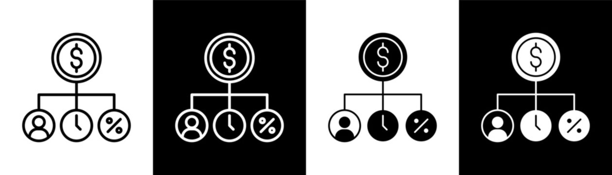 Allocation white and black icon set design