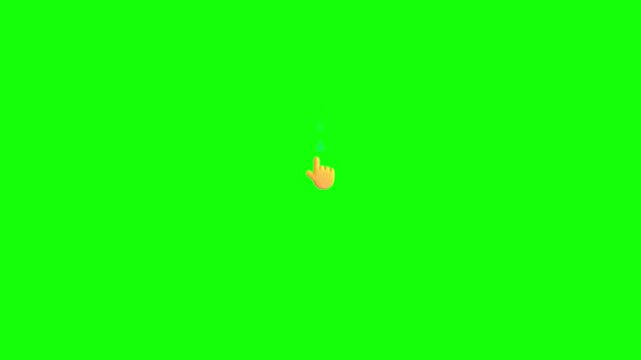 Animated hand gestures swiping upward over bright green screen background for digital interface interaction with video displays multiple cursor icons performing
