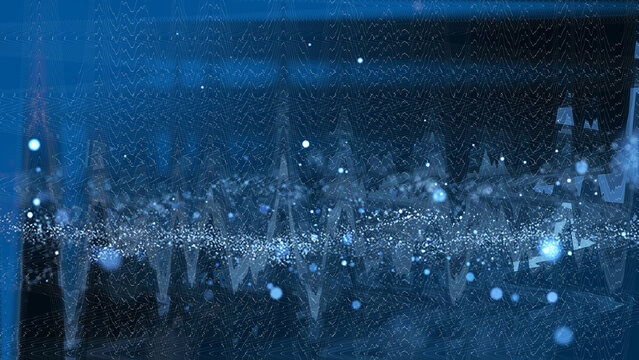 City skyline at night with bright lights and reflections