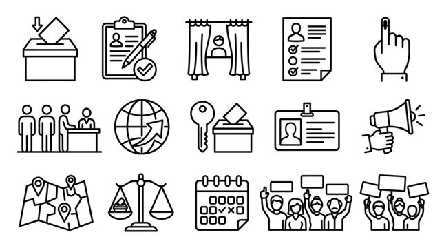 Collection of election and voting icons representing democratic process and civic engagement.