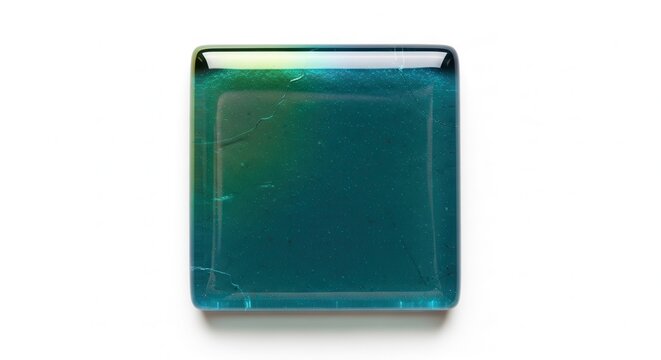 Single square blue glass tile isolated on white background.