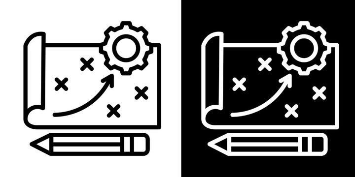 Strategy Map Icon Set White Line Style Collection
