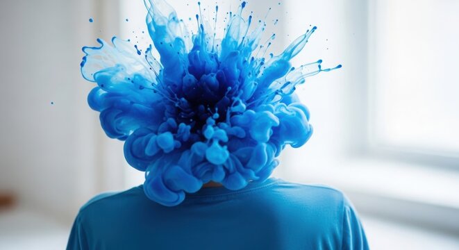 Person with abstract blue brain explosion head