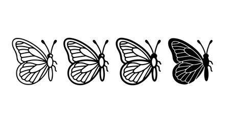 Set of Four Butterfly Icons, Delicate Outline and Silhouette Vector Graphics, Insect Art for Nature Designs © najrul