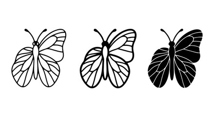 Outline and Silhouette Butterfly Icons, Vector Set. Delicate Insect Graphics for Nature Designs. © najrul