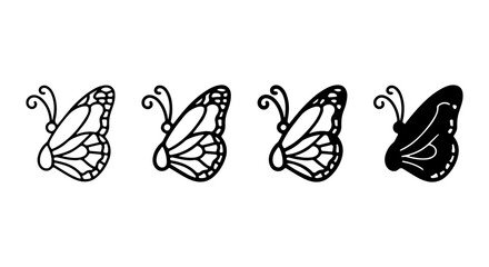 Butterfly Icons Set, Delicate Winged Insect Vector Graphics, Simple Outline and Silhouette Designs © najrul