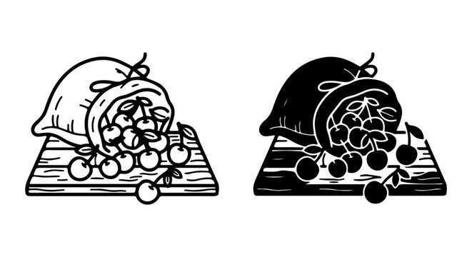 Cornucopia of Cherries, Harvest Bounty, Fresh Fruit Illustration, Vector Icons