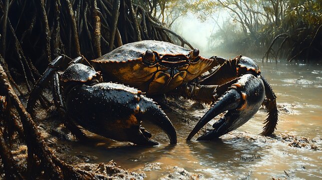 Giant crab mangrove river wildlife nature poster