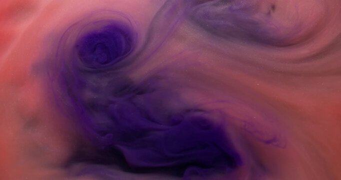 Paint cloud. Smoke vortex. Peach violet underwater shimmering stream spiral blend. Haze texture abstract defocused magic background.