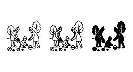 Fototapeta premium Children Playing Outdoors, Simple Line Art Vector Set, Black and White Outdoor Activity Illustrations