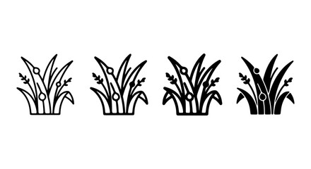 Fototapeta premium Stylized Grass Clumps, Nature Elements, Outline and Silhouette Icons, Spring Growth