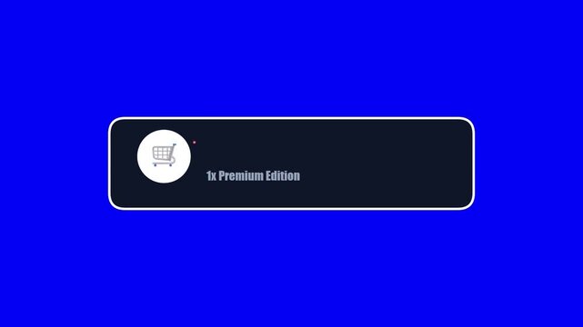 A digital shopping cart interface elements displayed against a solid vibrant blue chroma key background with rectangular user interface interface boxes